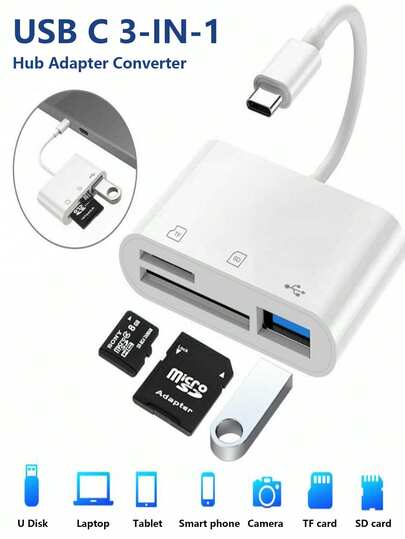 This 3-In-1 USB-C Card Reader Supports SD/TF Storage Cards, Compatible With IOS Computers, Mobile Devices, Android Devices And PCs, With Plug-And-Play Functionality For Easy Use.