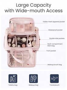 Nécessaire de maquiagem grande e macia com abertura ampla e vários bolsos, organizador de cosméticos, nécessaire de pelúcia para mulheres e meninas, bolsa portátil para guardar produtos de cuidados com a pele com compartimentos de tela para batom, base e pincéis, organizador de maquiagem para uso diário no banheiro e em viagens, estojo de cosméticos com zíper em cor sólida para escola. - Modelo básico - Ver 8