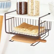 1PC Multi-Functional Kitchen Cabinet Storage Basket, Wall-Mounted Hanging Rack For Cabinets, No Drilling Required, Space-Saving And Organized - Brown - View 1