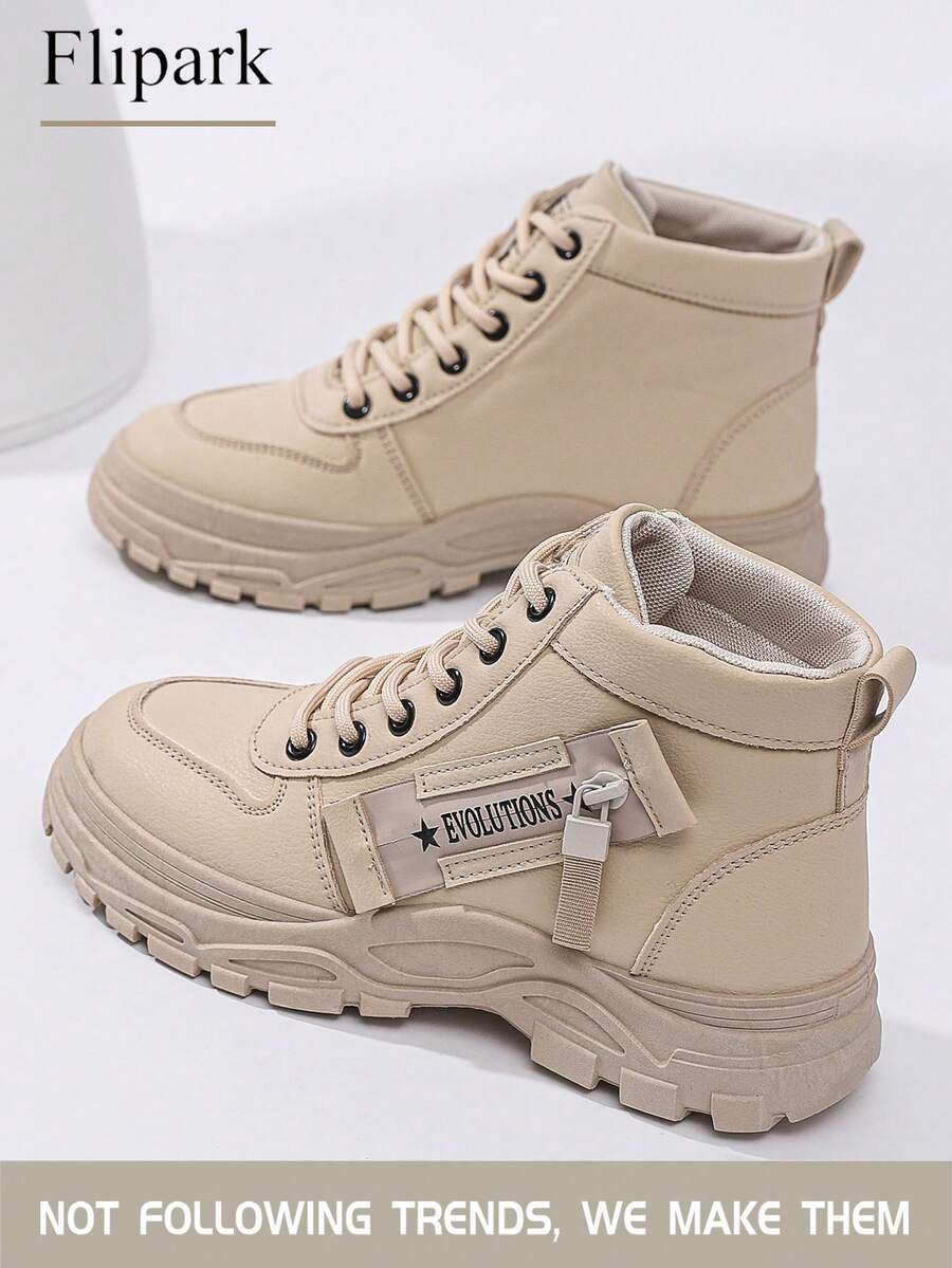 Flipark 1 Paar Damen Ganzjahres Utility Stiefel mit hohem Schaft, dicke Sohle für längere Beine, funktionales Etikett, vielseitig kombinierbar mit Hosen im Frühling/Herbst, Beinstulpen im Winter, Shorts im Sommer, perfekt für den Arbeitsweg und den Alltag - Khaki - Übersicht 1