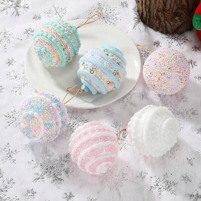 4pcs/3.15inch Mixed-Color New Style Macaron Color Cute Creative Hand-Painted Foam Decorative Balls, Suitable For Large And Small Event Scene Decoration, Shopping Mall Ball Arrangement, Party Festival Atmosphere Hanging Decoration, Wedding Atmosphere Decorative Hanging Decoration