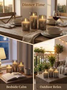 3pcs Rechargeable Flameless LED Candles With Moving Wick, Flickering Flame, Battery Powered (Batteries Included), Remote Control And Timer (Set), Suitable For Home Decor, Wedding, Holiday, Party (Gray) - Grey - View 4