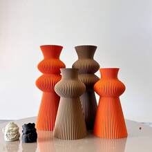 2pcs Jarrones Decorativos Plástico Estilo Bohemio Onda Rayas, Cilíndricos Redondos, Ideal para Hogar Oficina Boda Decoración, Regalo Elegante para Fiestas y Estrenas - Color de Cerámica (S+M) - Ver 6
