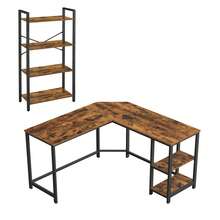 VASAGLE Escritorio, Mesa de Ordenador en Forma de L, 138 x 138 x 76 cm, con 2 Estantes, Ahorra Espacio, Marrón Rústico y Negro - Marrón - Ver 12