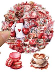 50张爱心贴纸，金色箔纸心形贴花，玫瑰图案，适合情侣、男友、女友、情人节、结婚纪念日、礼品卡、信封、日记本、剪贴簿、笔记本电脑、行李箱、DIY工艺品等。 - 粉色 - 查看 5