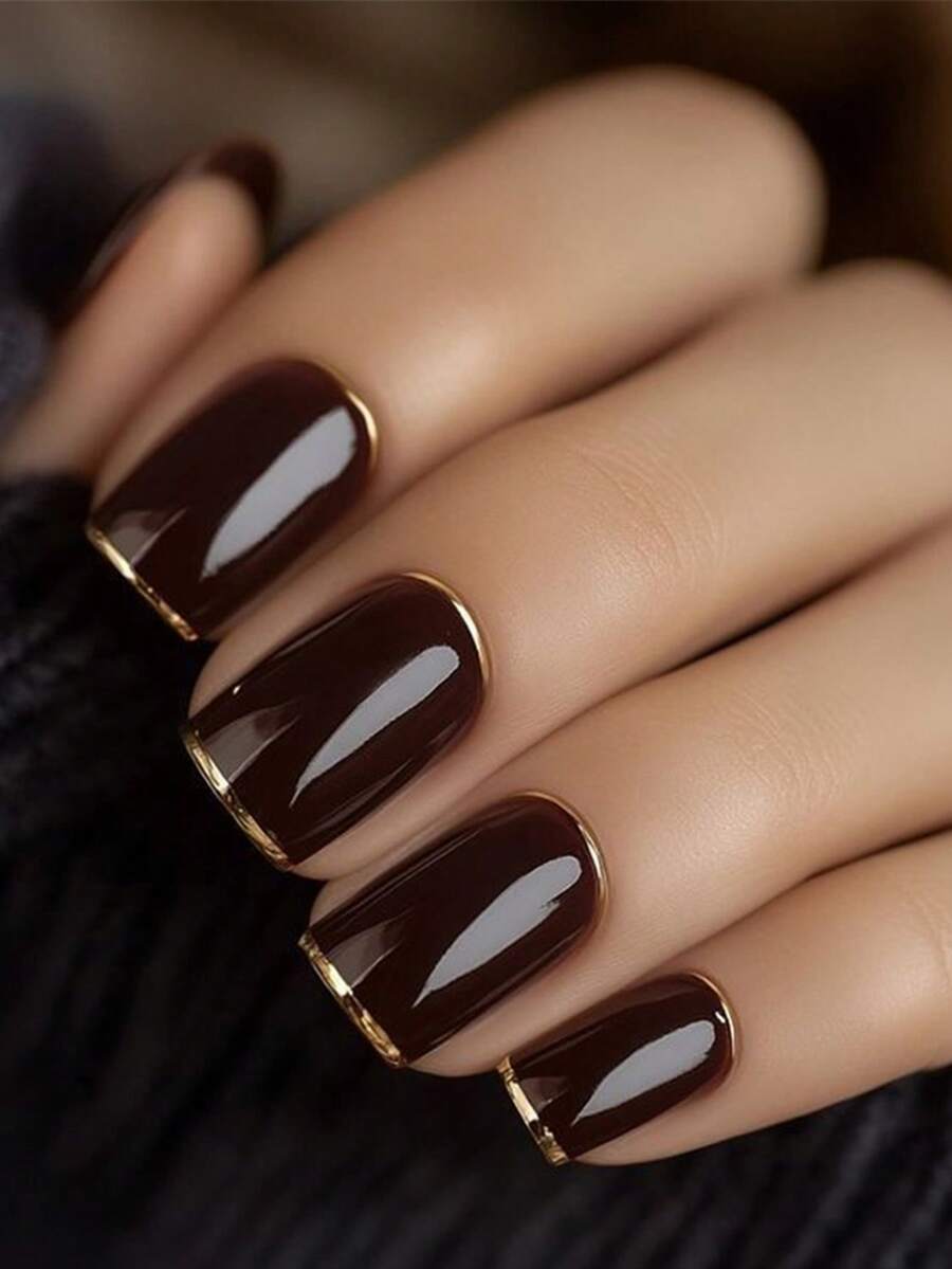 24pcs Press On Nails Red French Nails Y2k Nails Medium Square Fashion Ombre Glossy Geometric Stripes Foil Print Pattern Simple Style Reusable Press On Acrylic Nails Fake Nails Supplies Free Of 24 Pieces Of Jelly Tabs And A Mini File - Burgundy - View 1