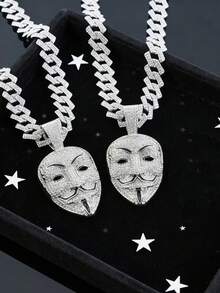 1件朋克摇滚嬉皮风链合金镶钻吊坠项链，嘻哈面具设计，男士款 - 面具吊墜項鍊 - 查看 11