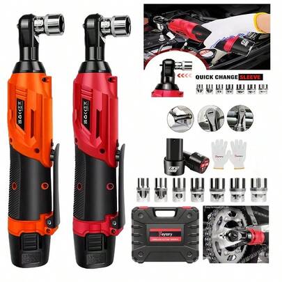 Vandise Professional 12V Cordless Ratchet Wrench Set - 3/8" Drive 40Nm Torque 300RPM Electric Ratchet Kit With 7 Sockets & 2X 1500mAh Batteries, LED Light For Auto Car/EV Repair