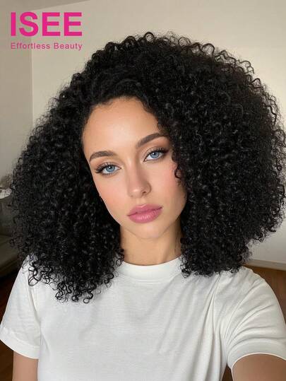 ISEE 卷曲蓬松，佩戴方便，无需胶水，7*5透明前蕾丝假发，8-14英寸波波头，180%密度，自然色，预拔发际线和预剪蕾丝，时尚假发，未经加工的真人处女发，外观自然，风格百搭，100%真人发假发，预漂白迷你发结，透明蕾丝，艺术优雅，活力四射，日常休闲
