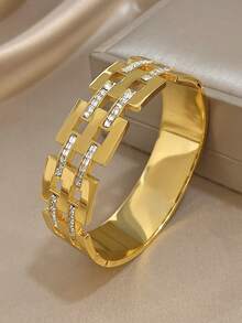 1Pc Sparkling Gold Mesh Design Bracelet, Embellished With Dazzling Cubic Zirconia – Geometric Jewelry, Suitable For Everyday Wear And Holidays,Unisex, Valentine's Day Gift - Multicolor - View 6