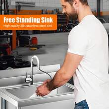 Fregadero Industrial de Acero Inoxidable, Lavabo Único 51x51x86 cm con Grifería, Ideal para Lavandería, Garaje o Cocina, Uso Interior/Exterior - Plateado - Ver 8