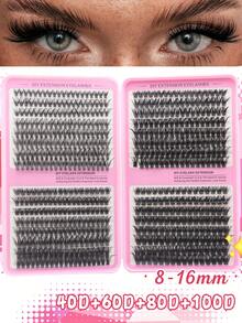 Extensiones de pestañas individuales DIY de 8-16MM, efecto natural y dramático, herramientas de maquillaje DIY para pestañas completas y densas - Negro - Ver 2