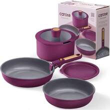Ceramic Pots And Pans Set, Nonstick Cookware Set Detachable Handle, 6pcs Induction Kitchen Cookware Sets Non Stick With Removable Handle, RV Cookware Set, Oven , Purple - 金色紫外線 + 6 件裝 - 查看 1