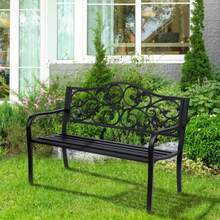 3-Seater Steel Garden Bench With Cast Iron Armrests, Black, 127 X 60 X 89 Cm, For Garden, Patio, Balcony - Black - View 2