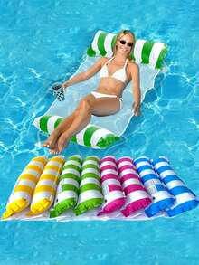 1pc Inflatable Hammock With Net, Foldable Dual-Use Backrest Floating Raft, Water Recreation Lounge Chair Floating Bed Sofa - Multicolor - View 3