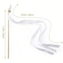 30/25/20/10/5/1件装白色蕾丝丝带魔杖，丝绸仙女棒，带金色铃铛的婚礼彩带，婚礼派对活动装饰，节日生日庆典，适用于婚礼、节日、生日派对用品 - 白色 - 查看 9