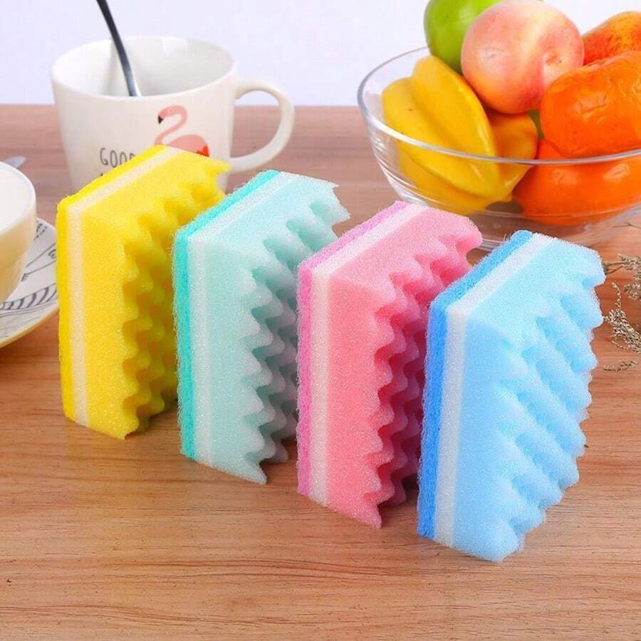 2pcs Dual-Sided Durable Thickened Dishwashing Sponge Cloth, Kitchen Cleaning Scrubber - Rectangle - View 1