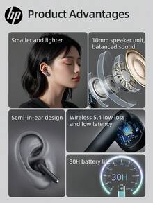 HP Wireless Earbuds, True Wireless Noise Cancelling Earphones, Compatible With Apple, Android And Other Devices, Comes With Charging Case, Suitable For Spring, Summer, Autumn And Winter, Also An Excellent Christmas Gift - H10J+ Headphone Storage Bag - View 5