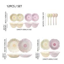 2件套马卡龙色花朵造型餐具，3D浮雕，手绘陶瓷餐具，适用于家庭、餐厅、餐饮服务、节日礼品 - 黃色+粉紅色 - 查看 4