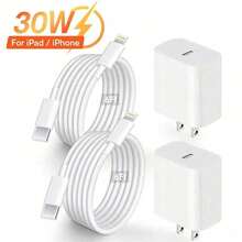 30W Fast Charger Set 6ft Data Cable - High-Speed Sync Charge Wall Adapter Kit - White - View 1