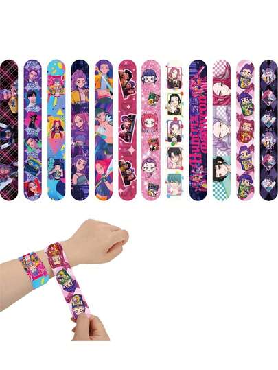 DOBBLE 12/24pcs Cartoon Character Design HUNTR Bracelets, Birthday Party Decoration Prop Wristband Toy, Christmas Stocking, Valentine's Day, Easter Holiday Gift