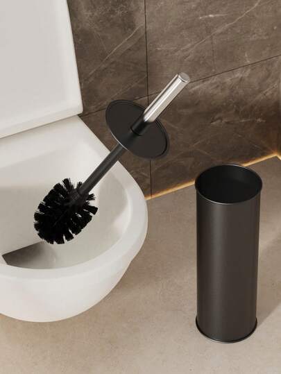 1 Set Black Metal Toilet Cleaning Brush & Holder