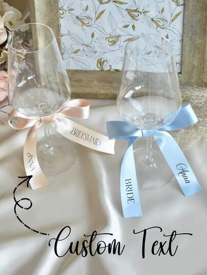 Personalized Satin Ribbon Bow: Wedding Table Name Satin Ribbon, Customized Ribbon Table Setting | Personalized Wedding Table Bow | Satin Napkin Tie | Wedding Table Bow | Plate Bow Name Tag