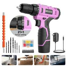 FADAKWALT Cordless Lithium-Ion Drill Set, 12V Electric Drill Set, Pink Electric Drill With Battery And Charger, 3/8-Inch Keyless Chuck With 21+1 Torque Gear Setting, Suitable For Women's Gardening DIY Projects, Home Decoration Maintenance And Other Electric Tool Sets - Xem 4