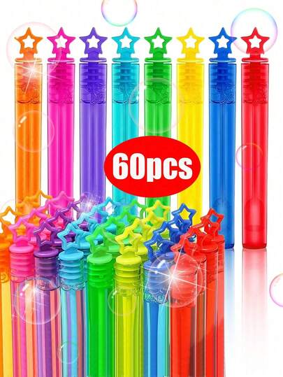 12/24/48/60 piezas Tubos de burbujas mini, juguetes para soplar burbujas para adolescentes, varitas de burbujas de colores, accesorios para crear ambiente de fiesta (líquido para burbujas no incluido)