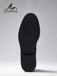 Salkin 男士时尚优雅商务牛津皮鞋，圆头系带正装鞋，男士纯色防滑耐用鞋底，适合派对、婚礼、社交场合、春秋季节，尺码偏大，建议选择小一码 - 黑色 - 查看 12