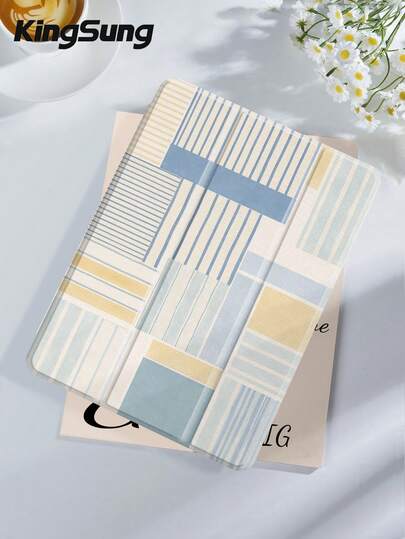 Kingsung 抽象直线方块图案平板电脑保护套，兼容 iPad 9.7/10.2/10.5/10.9/12.9/Pro 11（第十代），兼容三星 Galaxy Tab S6 Lite 10.4 英寸，兼容 Kindle Paperwhite（第十二代，2024 年款），Kindle（第十一代，2022 年款），Kobo Clara Color，轻柔防摔，智能立起/自动唤醒/睡眠功能