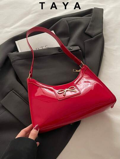 New Retro Fashion Baguette Bag, Zipper Opening, Metal Butterfly Decor, Lightweight Minimalist, Small Capacity Solid Color Mirror Shoulder Underarm Bag. Suitable For Women's Daily Life, Casual, Commuting, Work, Vacation And Student Use