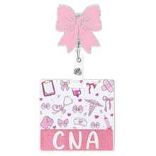 CNA Badge Reel And Buddy Pink Bow Retractable ID Nurses Badge Holder Acrylic Glitter Badge With Alligator Clip CNA Accessories For Work Gift For Hospital Coworkers Nursing - 細胞核 - 查看 8