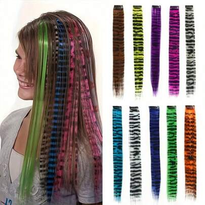 Seamless Leopard Print Colored Hair Extensions, Convenient To Wear For Holidays, Parties, World Cup Celebrations