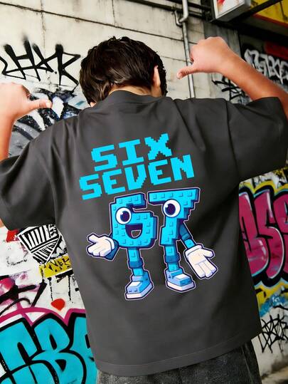 Tween Boy Italian Brain Joke Digit 67 Graphic Print Soft & Comfortable Fabric, Fashionable Summer Top For Boys