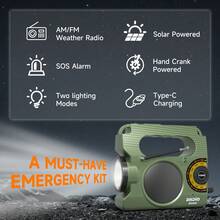Emergency Hand Crank Radio, Weather Radio With Antenna, SOS Alarm And Reading Lamp, Flashlight, Weather Alert, Solar Powered, Ideal For Home, Gift, Survival Gear - Army Green - View 2