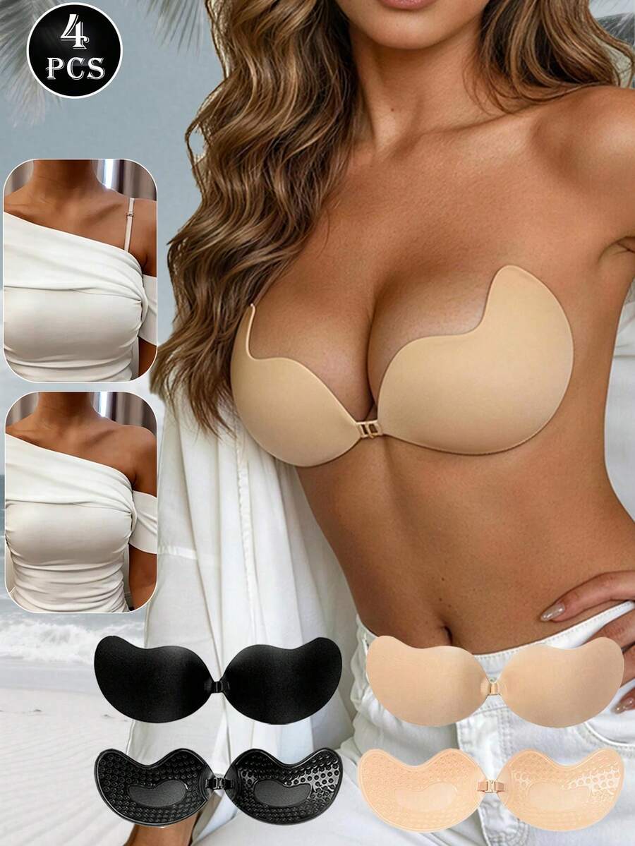 1/2/4Pcs Sticky Bra Strapless Push Up Bra Invisible Stick On Bra Adhesive Bras For Women Backless Dress Reusable Self-Adhesive Nipple Cover Summer Wedding Dress Lingerie﻿ Valentines Gifts - Multicolor - View 1