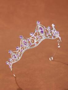 1pc Queen Crown And Tiara Princess Crown, Suitable For Women, Girls, Crystal Headband, Suitable For Brides - 4225 Silver Purple - View 2