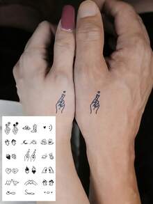 CAT QUEEN ART 临时手指纹身贴纸，简约精致线条心形贴心迷你设计，适用于手指、耳朵、肩膀、脖子、锁骨等部位，DIY、情人节、狂欢节、派对礼物皆宜，天然植物成分，防水，逼真纹身贴纸，可持续1-2周。 - 藍色 - 查看 18