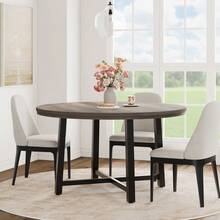 Industrial 47'' Round Dining Table For 4-6 – Space-Saving Wooden Kitchen Table – Sturdy Metal Frame – Perfect For Dining Room Or Kitchen – No Chairs Included - Gris - Ver 1