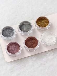 6pcs Rose Gold Champagne Mirror Powder Nail Art Tool Set, Including Glitter Powder, Pearl White, Laser Silver Metal Powder For Metallic Nail Design - Multicolor - View 6