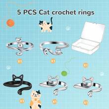 Crochet Ring For Finger Yarn Guide, 2 Count Adjustable Cat Design Knitting Loop Crochet Ring With Box, Knitting Accessory - A - View 6