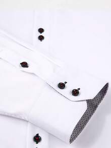 Men's Business Formal Shirt, Pointed Collar Double Button Design, Contrast Black Button Detail, Wrinkle-Resistant Long Sleeve Shirt, Professional Office Wear, Classic Versatile Men's Clothing - White - View 6