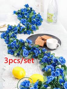 1/3件装人造玫瑰藤蔓花环，婚礼场地装饰，家居卧室客厅浴室墙面悬挂装饰，户外花园学校生日派对用品，情人节圣诞节新年毕业礼物 - 寶藍色 - 查看 11