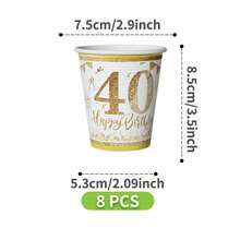 40周年金色气球一次性餐盘、餐巾纸、杯子套装，包含餐盘、餐巾纸和杯子，可供8位客人使用，一次性纸盘，派对用品，适用于生日、婚礼、主题派对、家庭野餐 - 彩色 - 查看 10