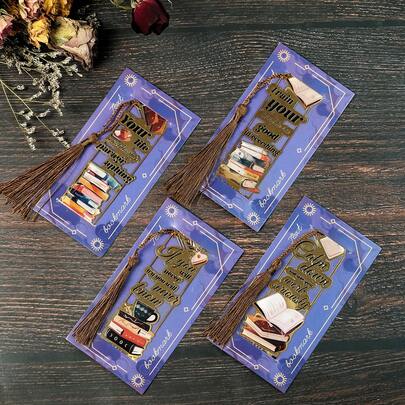 1pc Book And Text Pattern Bookmark, Metal Card Decorated Book Page Markers, Paper Reading Multi-Functional Bookmarks, Ideal For Students & Bookworms, Perfect For Enthusiast Readers Of All Ages, School Supplies, Office Supplies, Back To School