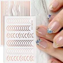 12 Pieces Nail Seal Fine Line French Seal Gold Sier Nail Seal Line Curve Nail Art Beautiful Nail Stickers DIY - 金 銀 - チェックする 1