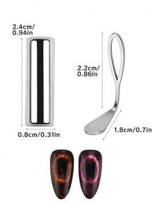 FULL BEAUTY Cat Eye Magnet Tool Set, Iron Cat Eye Magnetic Rod For Creating Black Hole/Heart-Shaped Cat Eye Effect, Multi-Functional French Nail Magnet Tool Cylindrical/Rectangular Magnetic Strip For Nail Art DIY - Silver - View 12