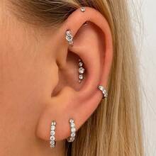 1 đôi bông tai vòng nhỏ bằng bạc Sterling 925 đính đá Cubic Zirconia, mạ vàng trắng 18K, dành cho cả nam và nữ, trang sức bông tai vòng nhỏ. - phong cách 4 - Xem 3