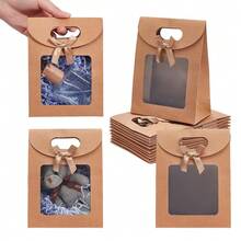 10 chiếc túi giấy Kraft mini có cửa sổ trong suốt, kích thước 4.7 x 2.4 x 6.2 inch. Túi quà mini đứng có tay cầm, màu nâu, có cửa sổ trong suốt. Thích hợp để gói kẹo và bánh quy, dùng trong đám cưới, tiệc Giáng sinh, cửa hàng bán lẻ, v.v. - Màu Khaki - Xem 2